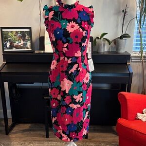 Maggy London Floral Midi Dress - Pink and Blue